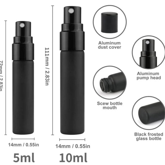 5PCS 5ml 10ml Portable Black Perfume Bottle Perfume Glass Bottle Empty Cosmetics Bottle Sample Test Tube Travel Cosmetic Tool