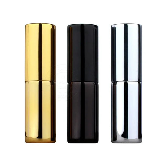 10pcs-100pcs 5ml 10ml UV Coated Spray Bottles Bright Gold Silver Black Perfume Portable Trial Sample Sub Bottled Wholesale