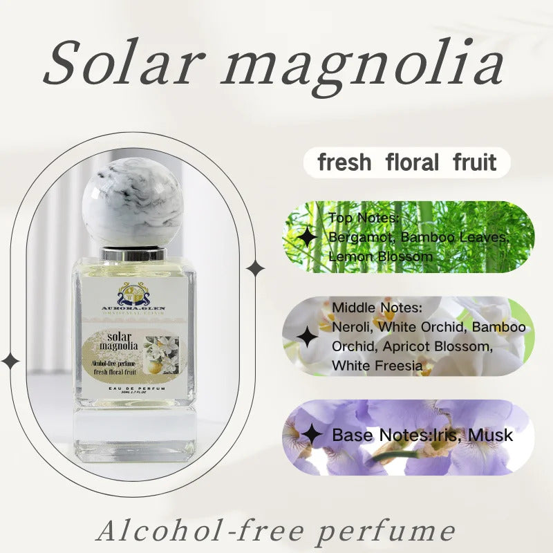 Alcohol-free Solar Magnolia Women's Fresh Floral Fruit Perfume Bergamot Neroli Iris Long Lasting Spring Summer Scent