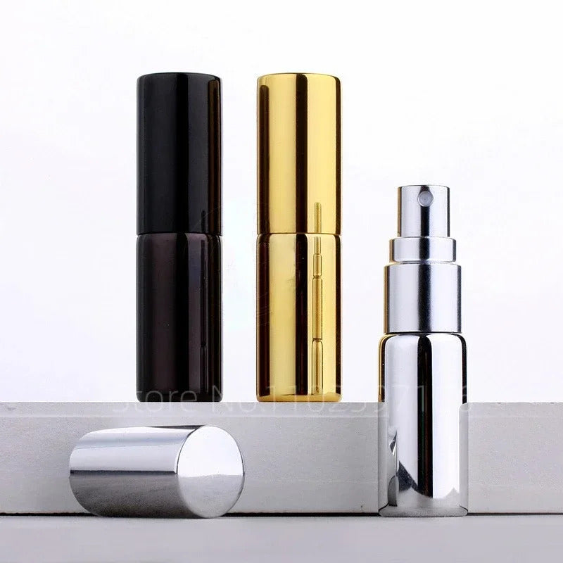 10pcs-100pcs 5ml 10ml UV Coated Spray Bottles Bright Gold Silver Black Perfume Portable Trial Sample Sub Bottled Wholesale
