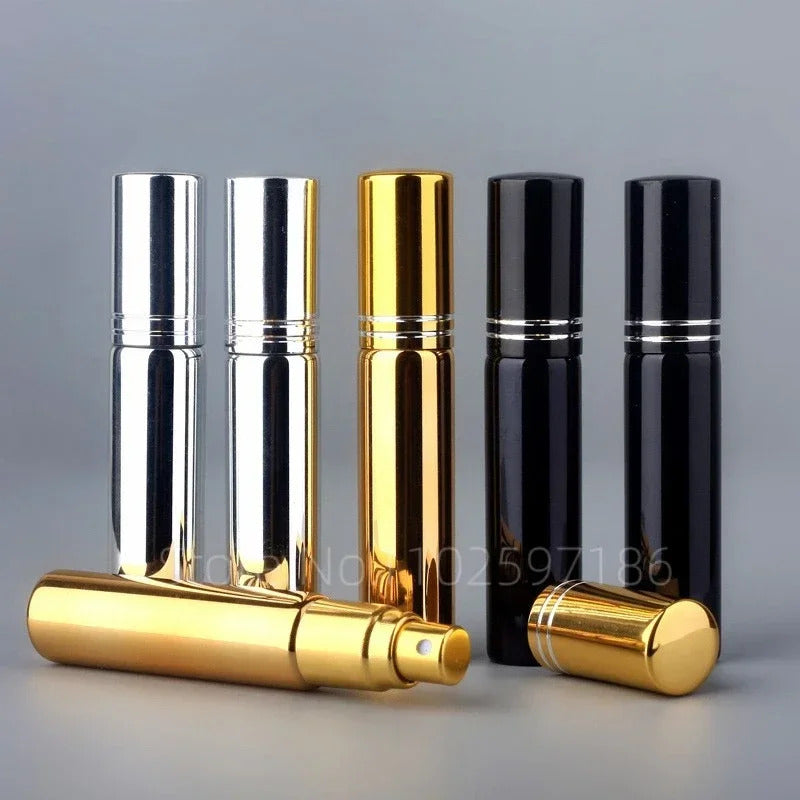 10pcs-100pcs 5ml 10ml UV Coated Spray Bottles Bright Gold Silver Black Perfume Portable Trial Sample Sub Bottled Wholesale